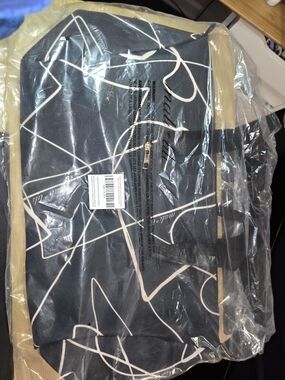 Black Weekender Tote Bag with Cream Abstract Lines